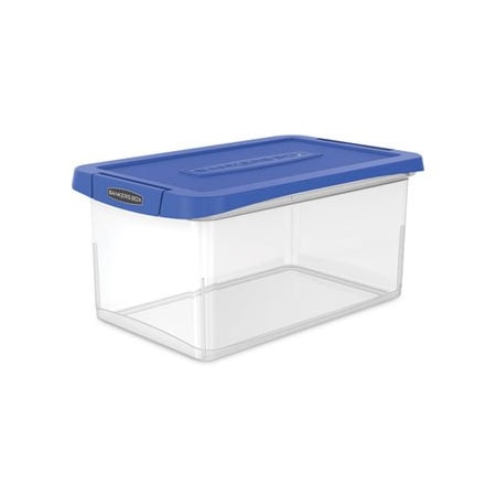 Latch Lid Storage Bin, 22.38in X 14.19in X 10.63in, Clear/Blue